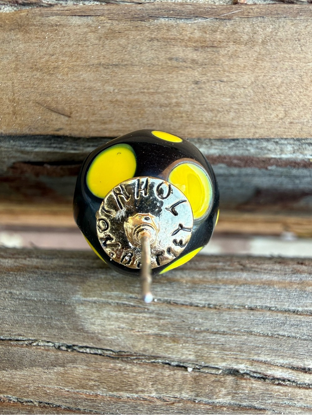 Betsey Johnson Signed Black & Yellow Polka Dot Retro Plastic Post Earrings - Picture 4 of 4